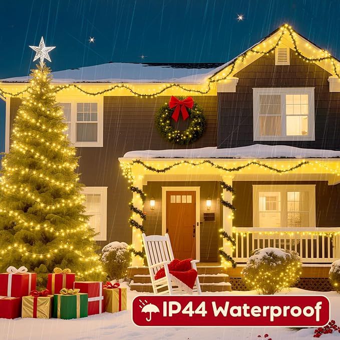 Hishine Outdoor Christmas Lights 82FT 1000LED, String Lights Indoor 8 Modes Waterproof Plug in Christmas Tree Light for Holiday, Warm White