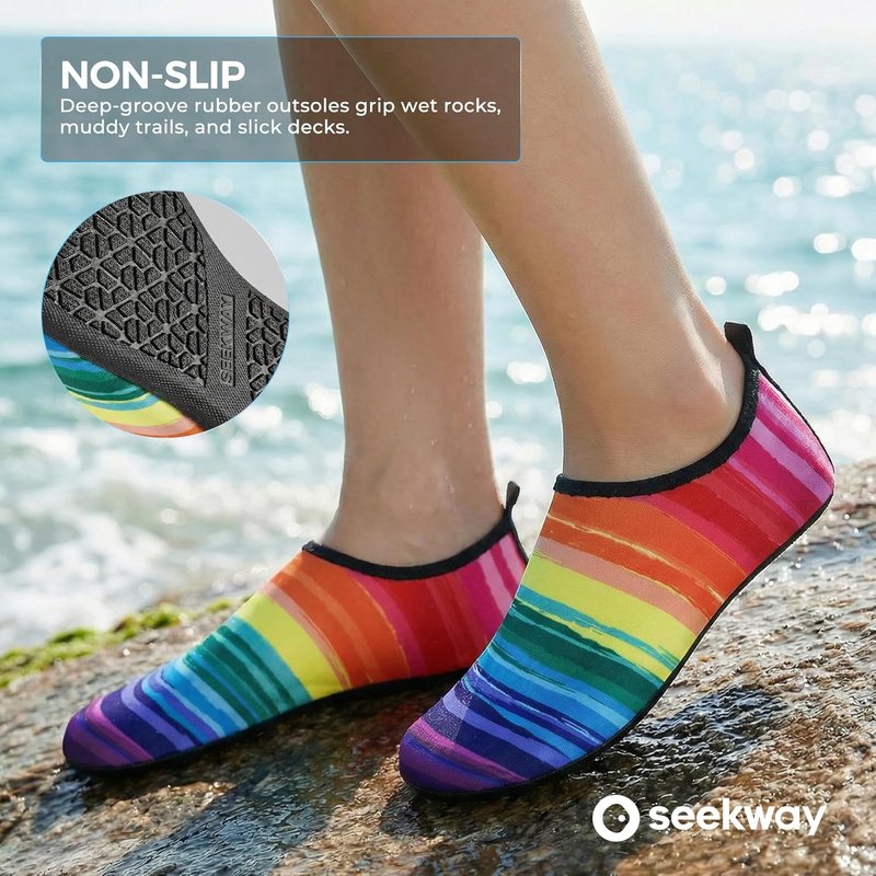 SEEKWAY Quick-Dry Water Shoes for Men & Women - Non-Slip Aqua Socks for Beach, Swim, River & Pool | Black