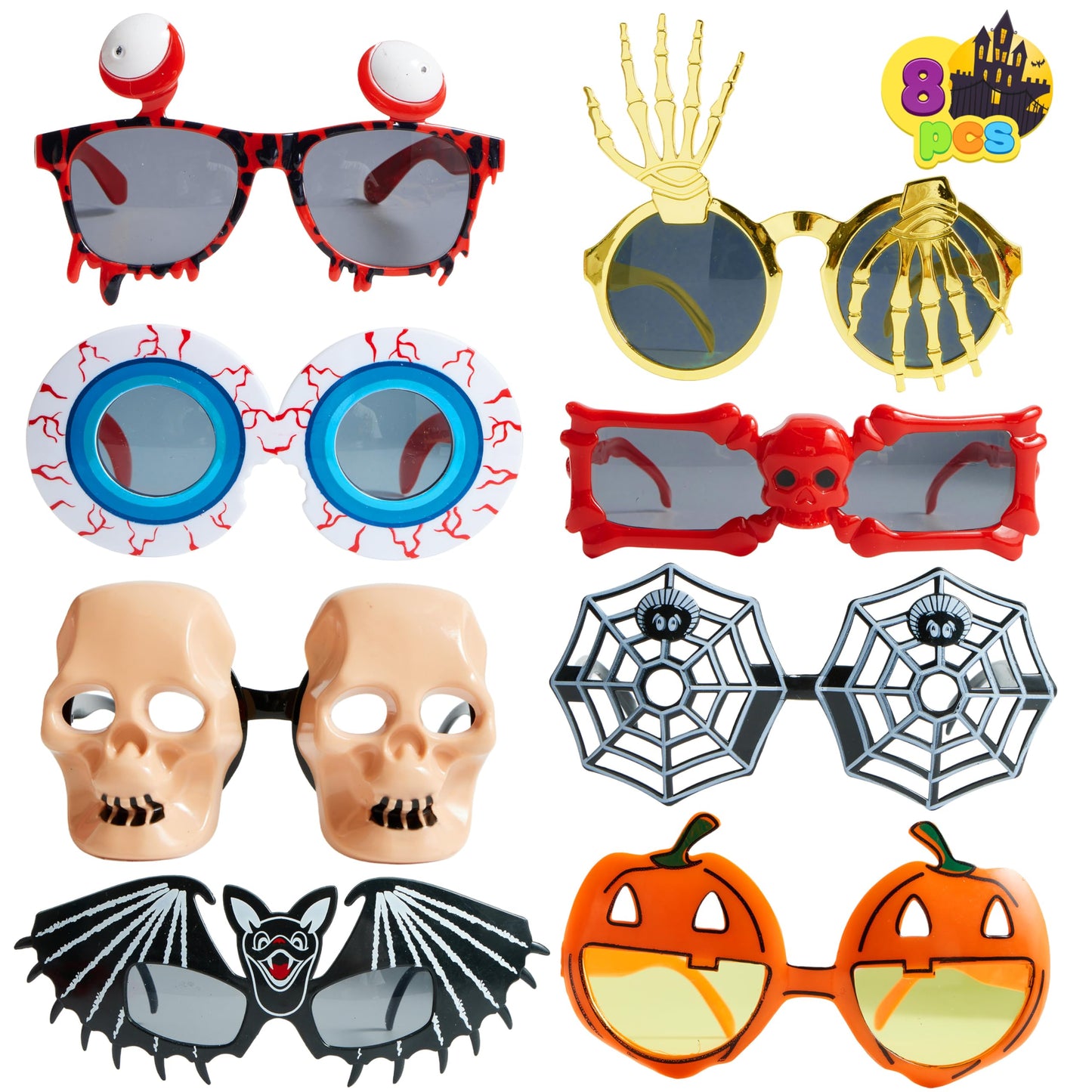 JOYIN 8 PCS Halloween Party Glasses for Kids, Funny Fake Sunglasses with Pumpkin Eyeball Design, One Size Terrifier Disguise Eyeglasses for Dress up Costume Accessories, Photo Booth Props Sunglasses