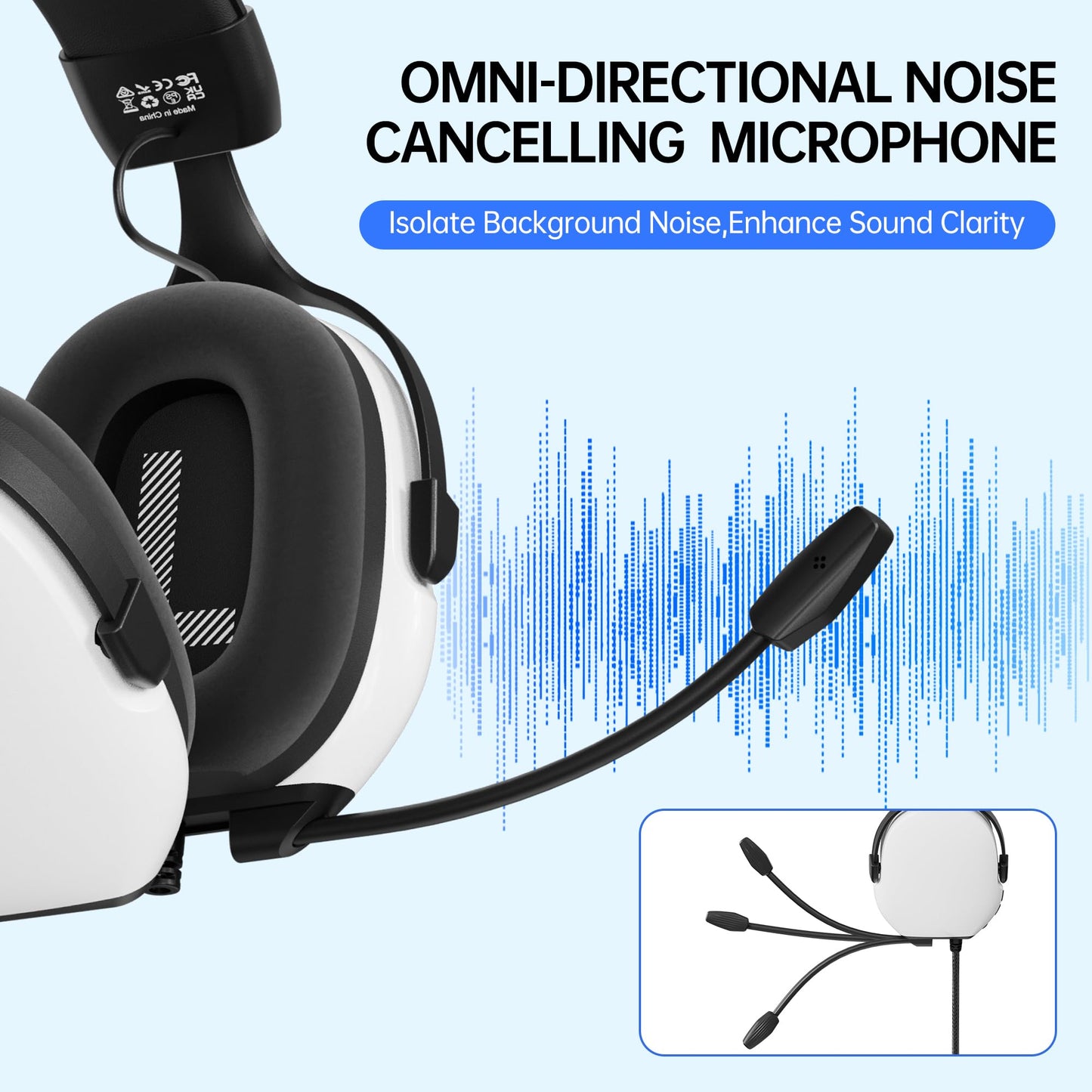 CASLSI Gaming Headsets with Mic for Xbox,PS4,PS5,Switch,PC,7.1 Surround Sound Gmaing Headphones with Noise Cancelling Microphone,50MM Dynamic Drivers, 3.5MM Audio Jack-White