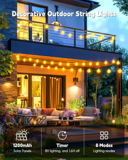 Brightown Solar Lights Outdoor Waterproof, 19.6Ft 60 LED Globe Solar String Lights for Outside, 8 Modes Outdoor Solar Lights for Yard Balcony Patio Tree Canopy Party (Warm White)