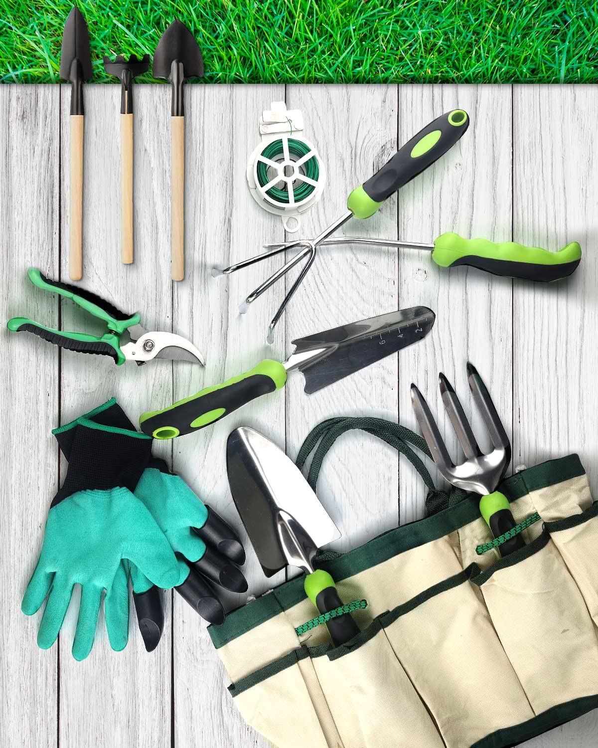 MOXTOYU 13PCS Garden Tool Set with Holders, Stainless Steel Garden Tools Set, Hands Tool Set With Heavy Duty Tool Bag, Garden Tool Set for Men Women with Different Accessories, Gardening Gift for Dad