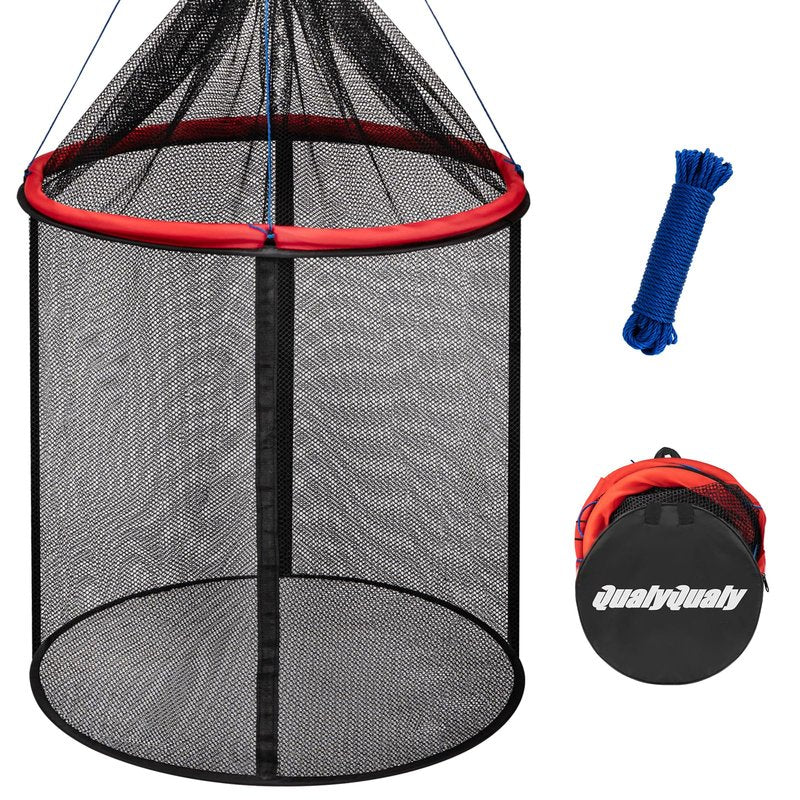QualyQualy Floating Fish Basket 41/73 Gallons, Foldable Fishing Net Bait Cage for Live Caught Fish, Extra Large Fishing Basket Portable Kayak Fishing Live Well Baitfish Minnow Bucket