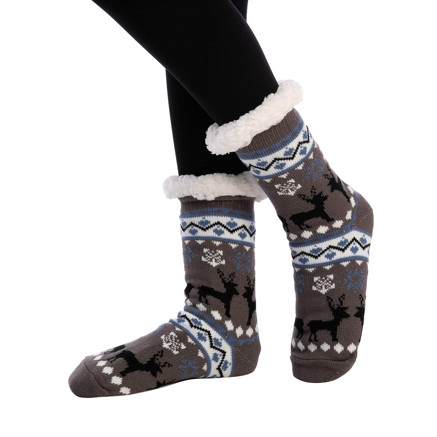 JOYIN 4 PCS Christmas Fuzzy Socks for Men, Soft Crew Socks Deer Patterns for Winter Christmas, Holiday or Birthday Gift