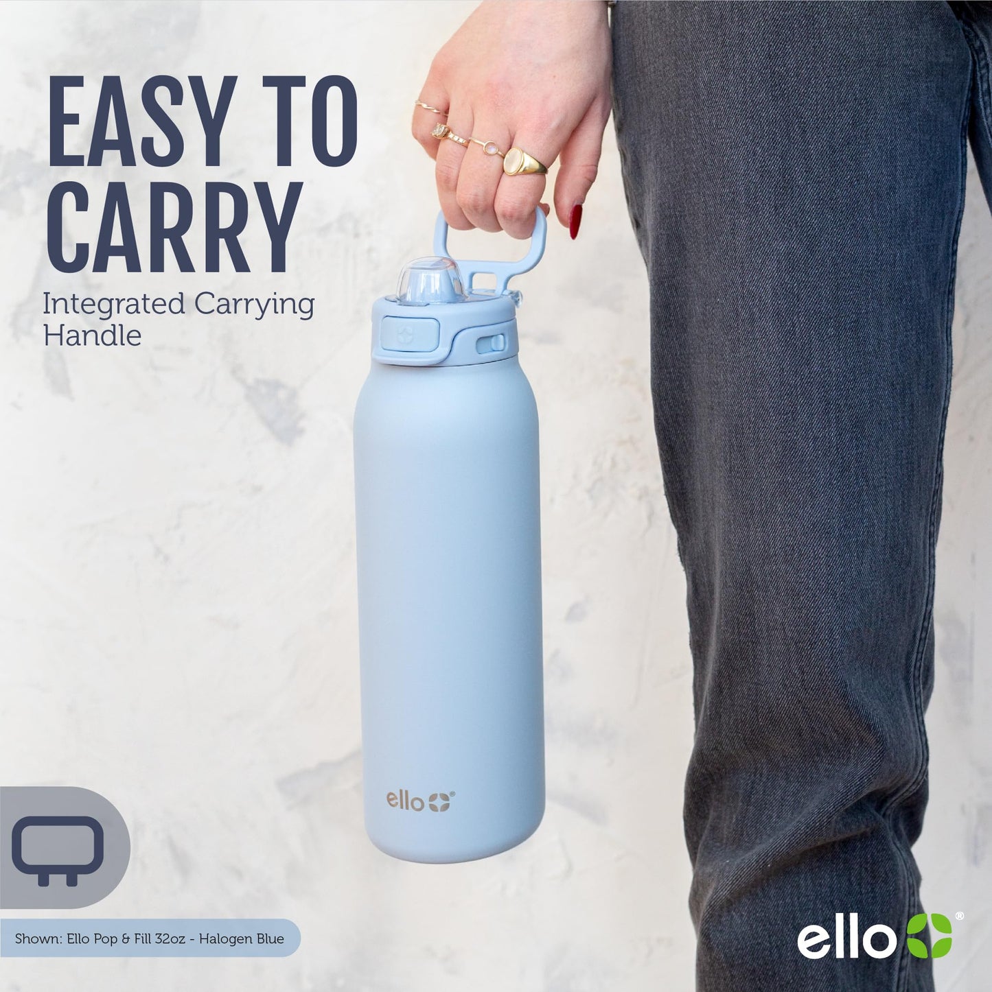 Ello Pop & Fill 22oz Stainless Steel Water Bottle with Quick Fill Technology, Double Walled and Vacuum Insulated Metal, Leak Proof Locking Lid, Sip and Chug, Reusable, BPA Free, Coastal Sunrise