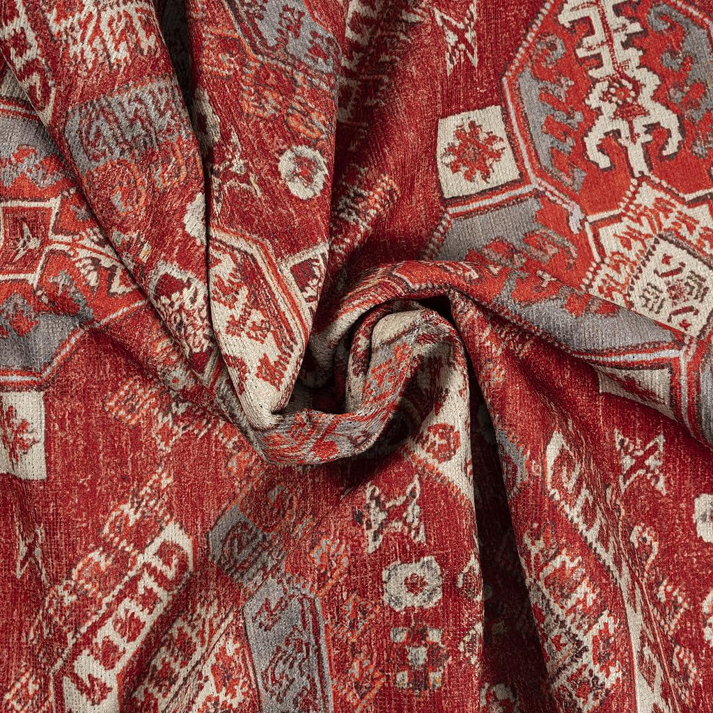 GLN Rugs Vintage - Knossos - Machine Washable Area Rug, Oriental Washable, Non Slip, Low Pile Chenille Area Rug, Living Room, Bedroom, Kitchen Rug - Easy Clean (5'x7' Red and Beige)