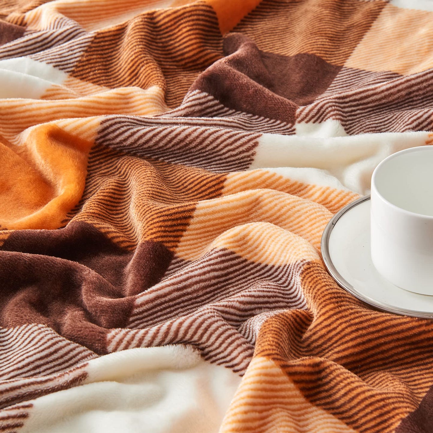 SOCHOW Buffalo Plaid Flannel Fleece Throw Blanket 90 x 90 Inches, Soft Lightweight Cozy All Season Orange Checkered Blanket for Bed, Couch, Car