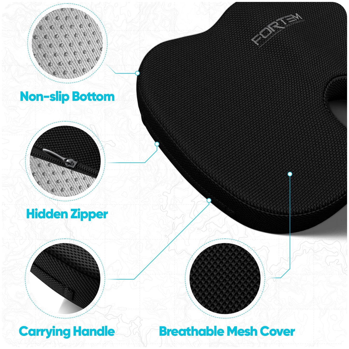 FORTEM Office Chair Cushion and Back Support for Office Chair, Lumbar Support Pillow, Memory Foam, Non Slip Sitting and Back Rest for Gaming, Car Seat Cushion, Chair Pad