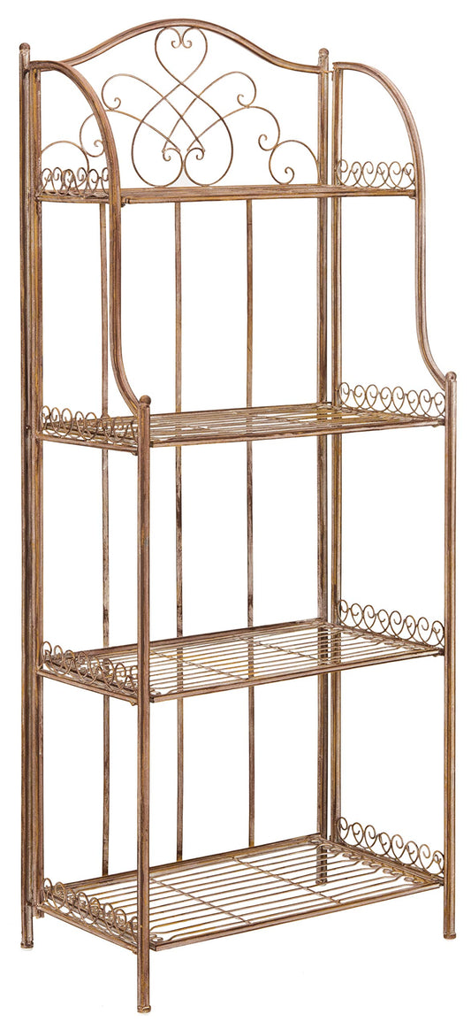 SAFAVIEH Outdoor - Amaris 4-Tier Bakers Rack - Rusty Orange Iron Metal - Vintage Victorian Scrollwork - Ideal for Patio, Deck, Porch, Sunroom, 14.5" W x 25" D x 63" H (PAT5014A)