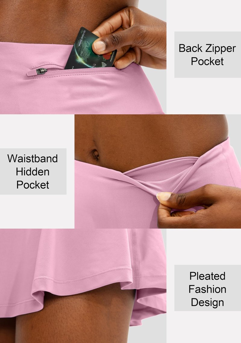 SANTINY Pleated Tennis Skirt for Women with 4 Pockets Women's High Waisted Athletic Golf Skorts Skirts for Running Casual (Pink_XXS)