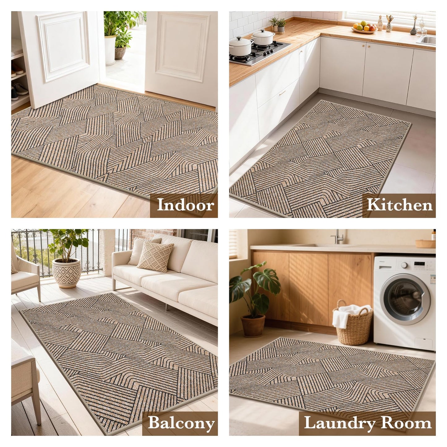 Naoloture Indoor Door Mat 17"x30", Low-Profile Thin Welcome Front Door Mat Indoor Entrance, Non Slip Rubber Backing Inside Doormat Washable Entryway Dirt Resistant & Absorbent Entry Mat, Light-Brown