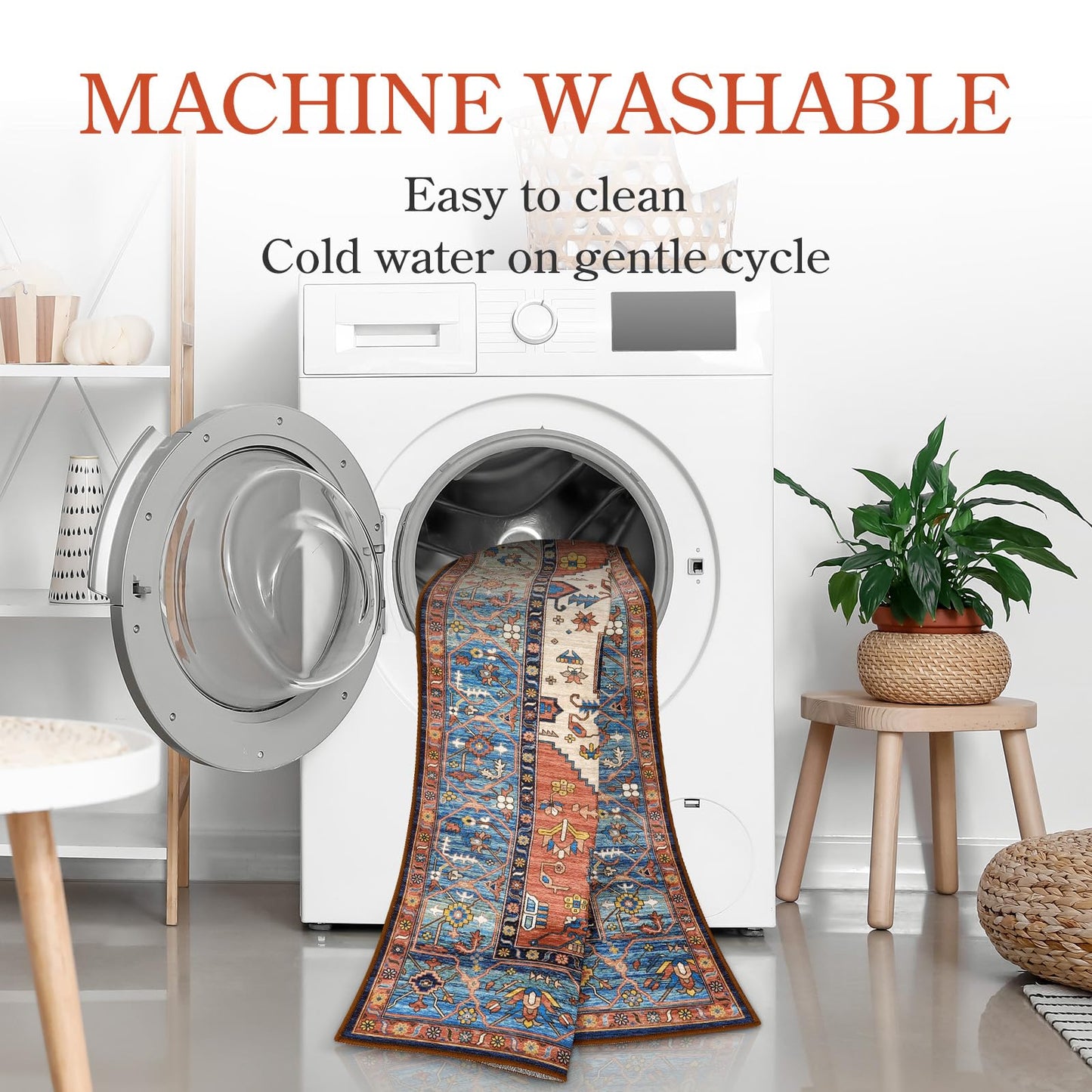 Lahome Boho 2x5 Hallway Runner Rug - Non-Slip Low-Pile Kitchen Washable Runner Oriental Distressed Throw Bathroom Rug Carpet for Entrance Bedroom Laundry Room Adelyn