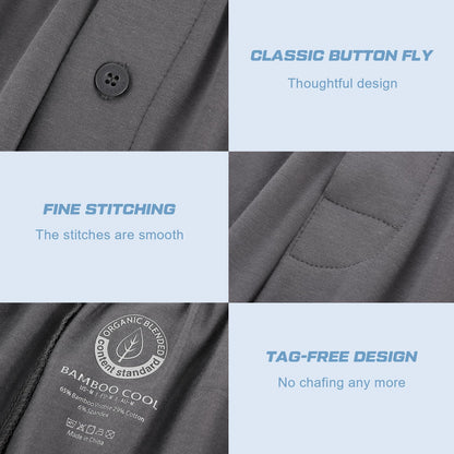 BAMBOO COOL Mens Pajama Pants Sleep Lounge Bottoms Soft Comfy Long Pj Pant Sleepwear with Pockets 2 Pack