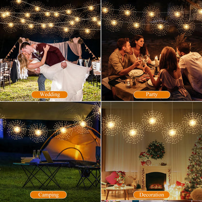 DoonDar 5 Pack Firework String Lights Christmas Light, 200 LED 8 Modes Hanging Starburst Lights for PartyGarden Decoration (Warm White)