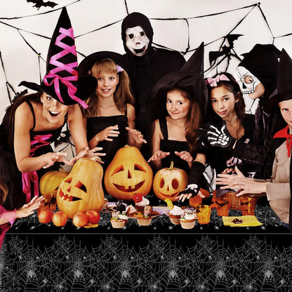 Halloween Tablecloth,2 Pack Disposable Plastic Tablecloth 54"x108" Halloween Decorations,Black Table Cloth for Birthday Decors,Spider Web Table Cover,Party Supplies for Indoor or Outside,Home,Dinner