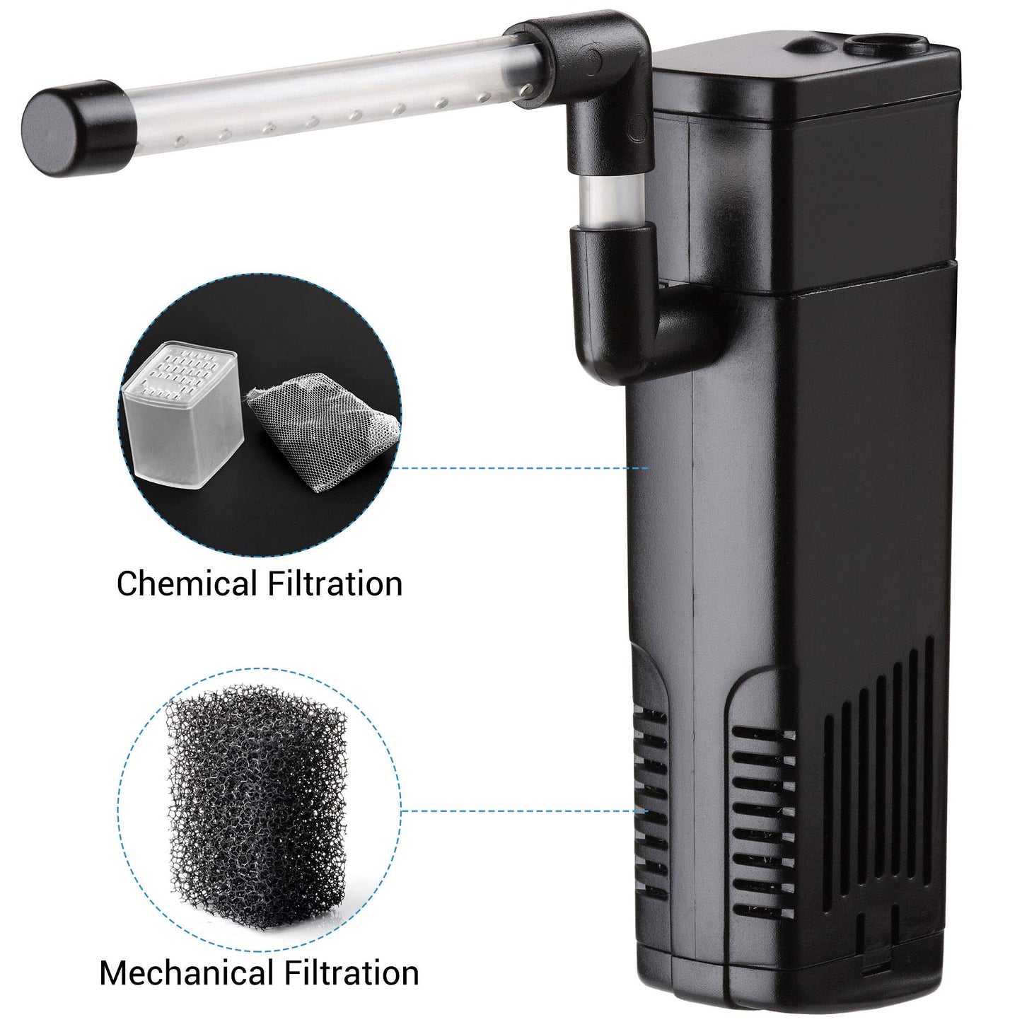 NICREW Fish Tank Filter, Internal Aquarium Filter for Small Tank, Coldwater or Tropical Aquariums, Up to 20L Black