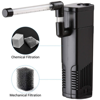 NICREW Fish Tank Filter, Internal Aquarium Filter for Small Tank, Coldwater or Tropical Aquariums, Up to 20L Black