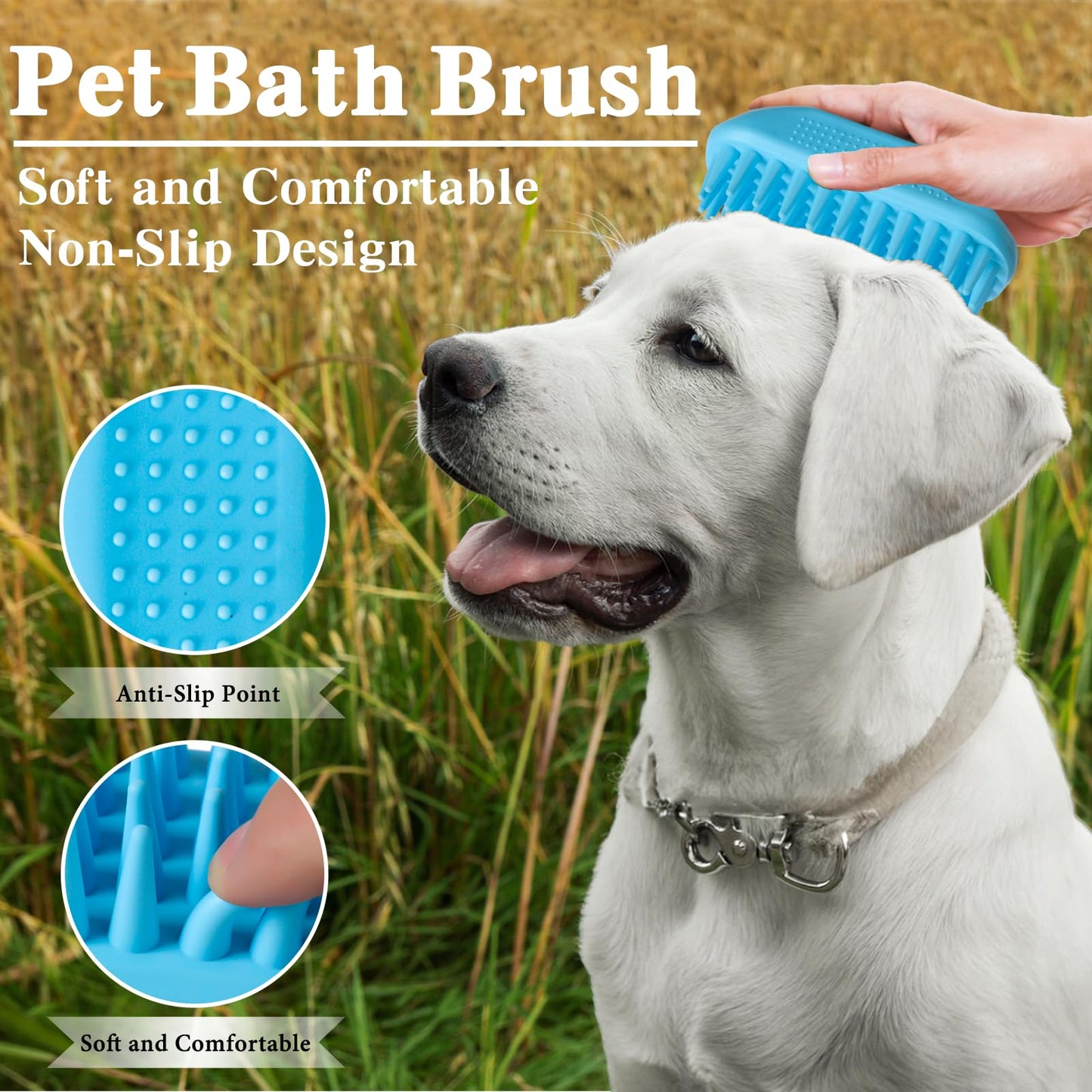 2PCS Dog Bath Brush Set | Adjustable Handle Dog Scrubber for Shampooing, Deshedding & Massaging, Suitable for Pets (Green Blue)