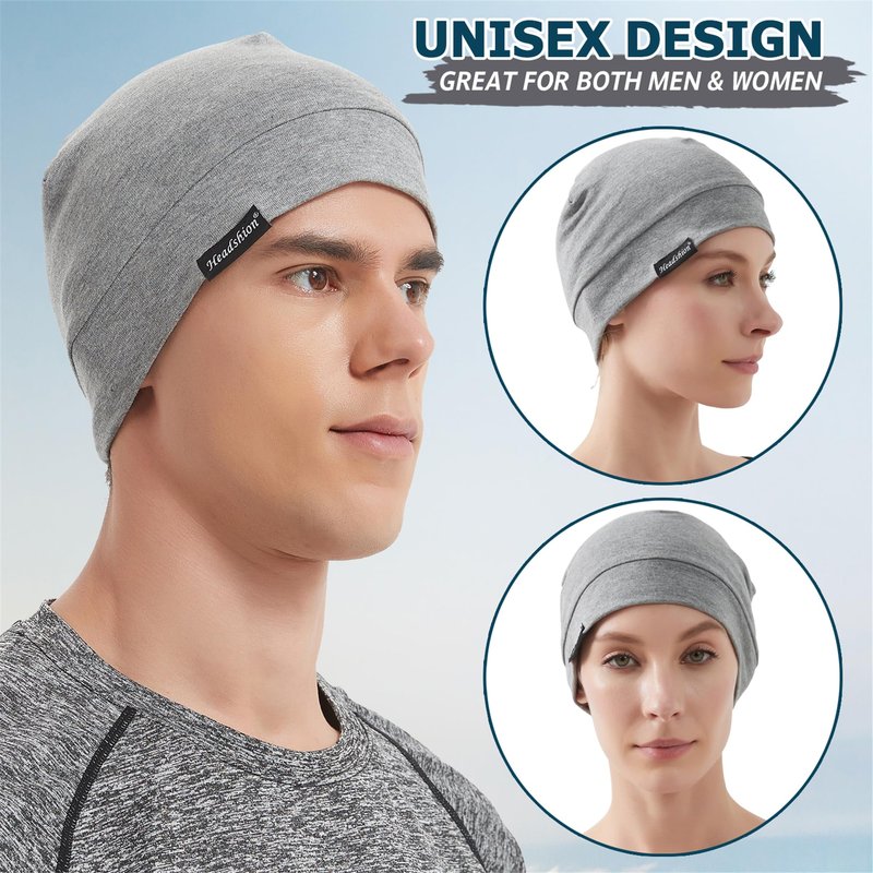 Headshion Cotton Skull Caps for Men Women,4-Pack Lightweight Beanie Sleep Caps Chemo Headwear 4 Grey