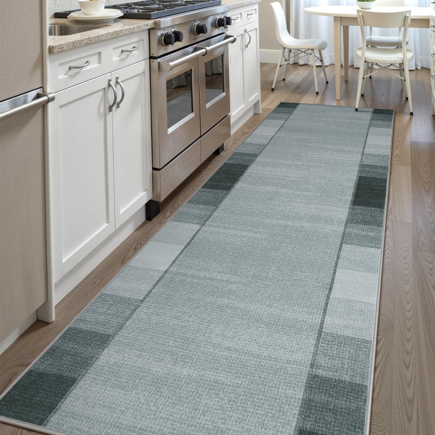 Uphome Modern Runners for Hallways, 2'6x8 Washable Checkered Kitchen Runner Rugs Non Slip, Stain Resistant Ombre Geometric Entryway Runner Rug Low Pile, Soft Carpet for Hallway Bedroom Bathroom, Grey