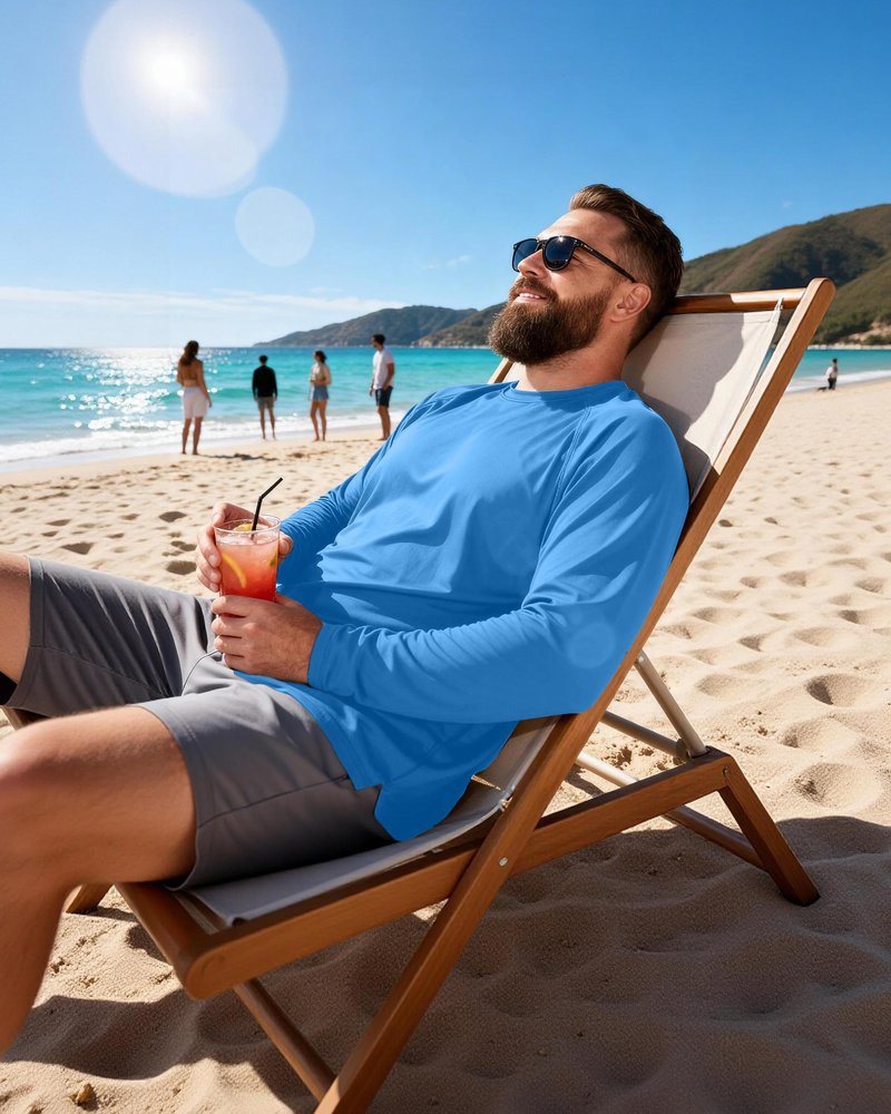 Roadbox Men's Big and Tall UPF 50+ UV Sun Protection Shirts, Long Sleeve Cooling Rash Guard Quick Dry Fishing Swim T-Shirt Navy Blue