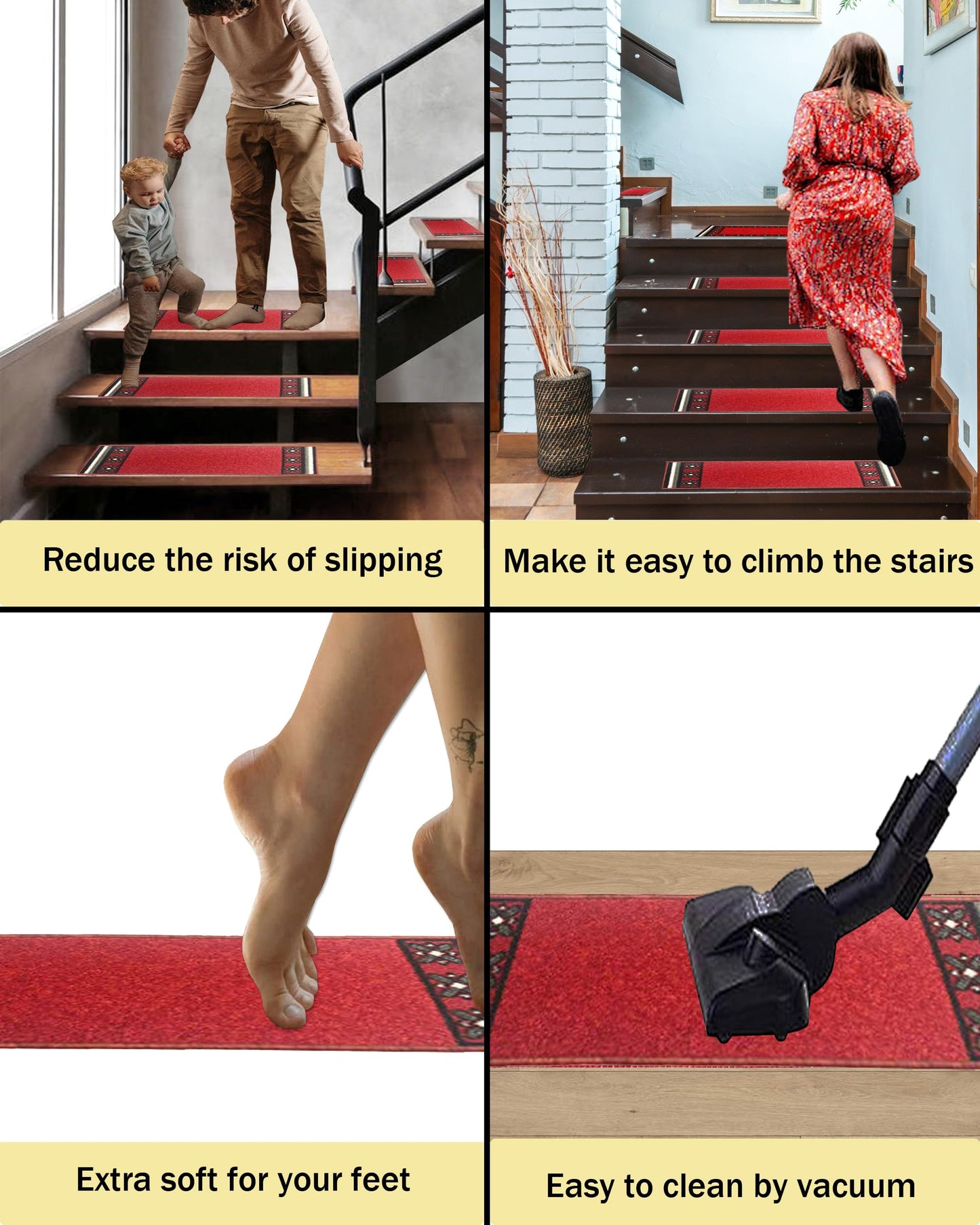 Gloria Rug Non-Slip Rubber Back Stair Treads - Skid Resistant Stair Mats - Set of 7 (8.5" x 26") (7, Stair-1995)