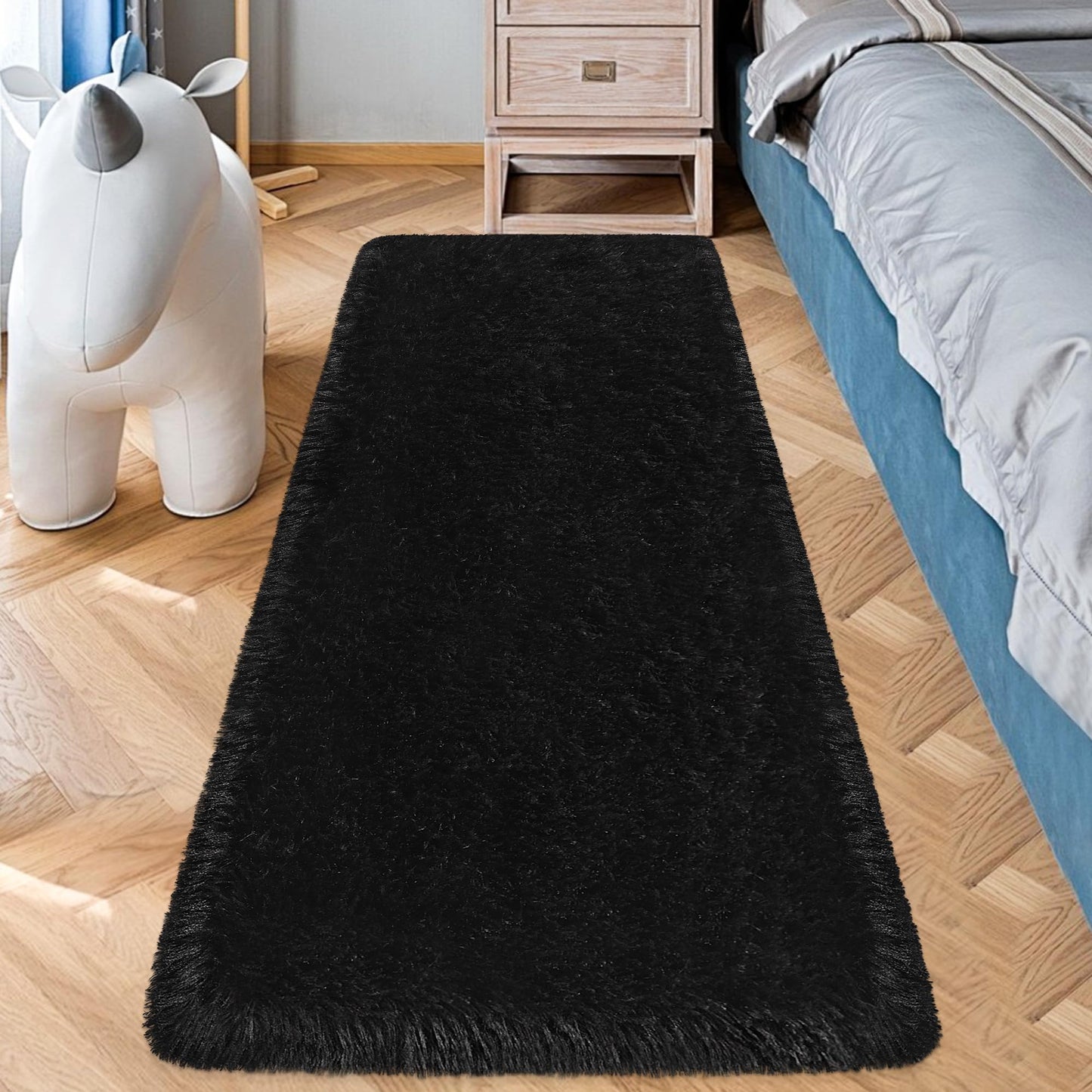 Black Runner Rugs,Runner Rug for Bedroom Living Room,Fluffy Soft Plush Shaggy Rugs,Non Slip Washable Fuzzy Carpet,2x6 Furry Small Black Rugs for Nursery Dorm Hallway Bathroom Kids Home Decor
