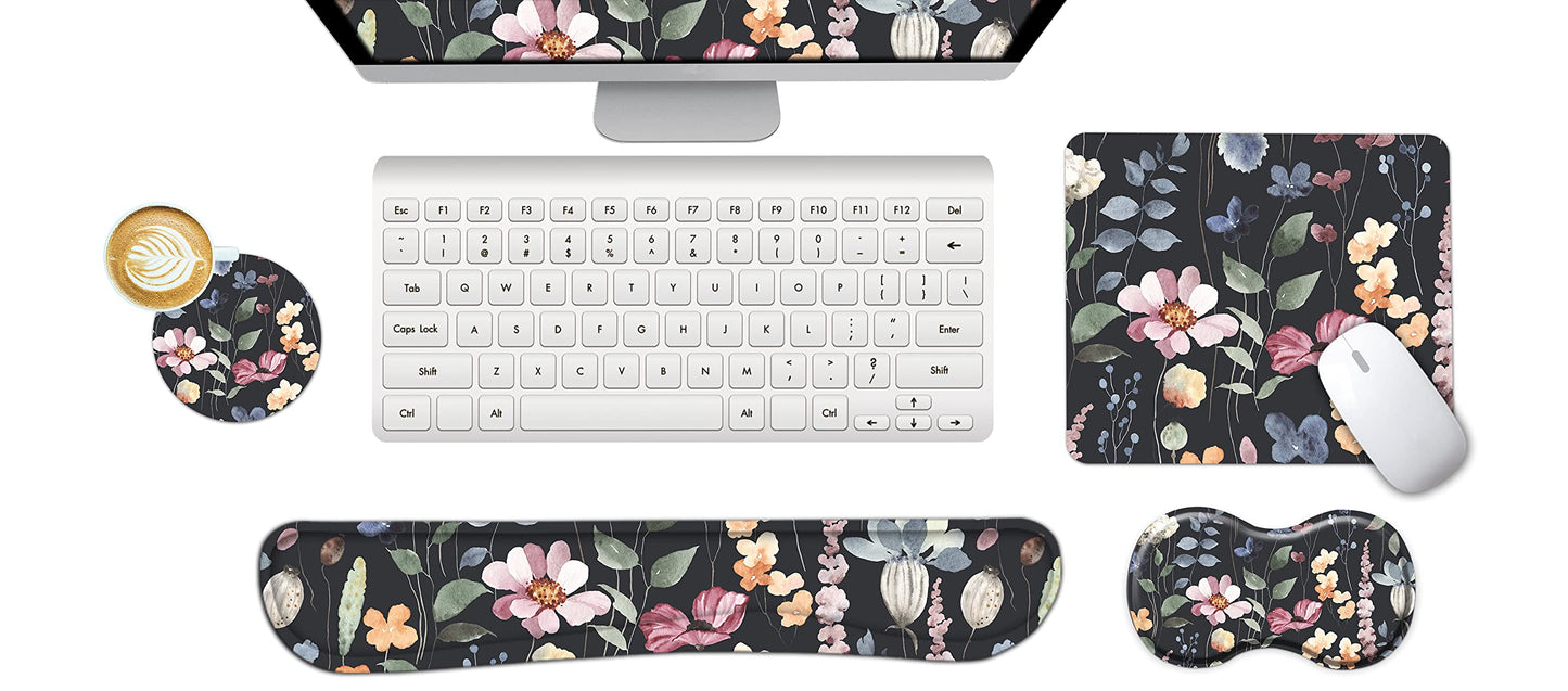ArtSo Keyboard Wrist Rest Mouse Pad Wrist Support Ergonomic, Memory Foam Mousepad Non-Slip Base Comfortable Easy Typing Pain Relief, Flowers Plants