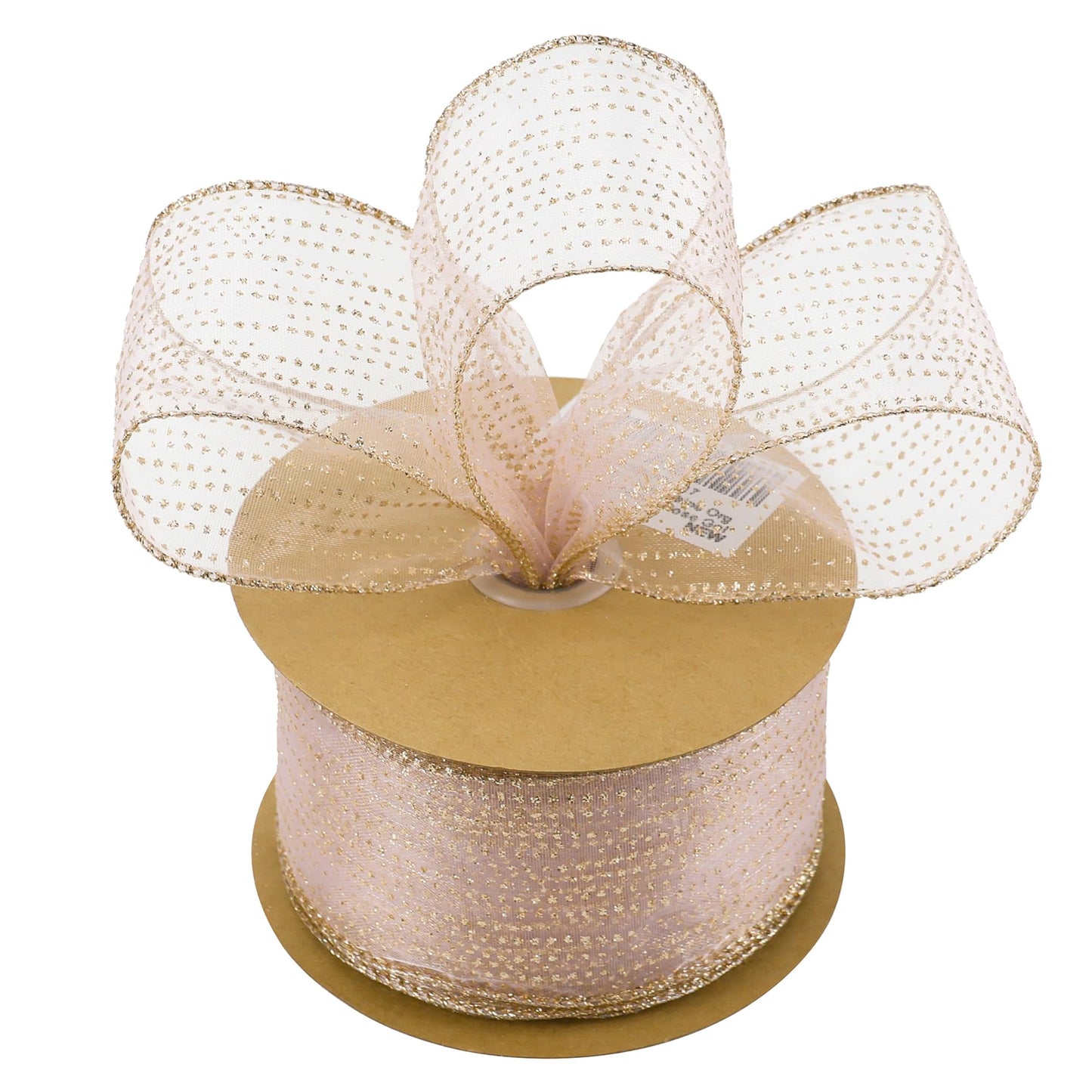 MEEDEE Rose Gold Sheer Glitter Wired Ribbon 2.5 Inch Horizontal Stripes Polka Dot Christmas Ribbon Organza Sheer Glitter 25 Yards for Christmas Tree, Wreath, Bow Making