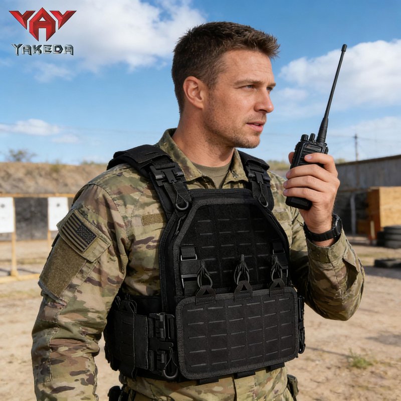 YAKEDA Tactical Outdoor Vest for Men /1000D Nylon Quick Release Laser-Cutting Modular Lightweight Vest (Black2.0)