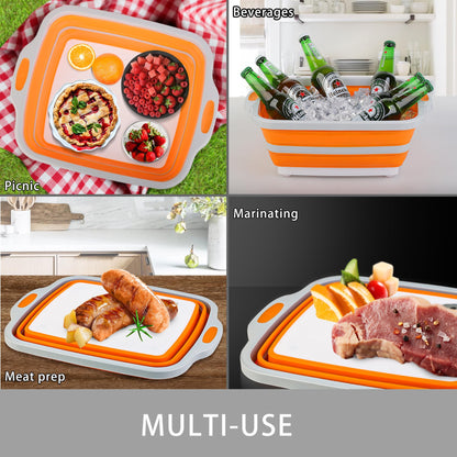 Tiawudi Large Collapsible BBQ Prep Tub with Lid(4.22 Gal/16L), Foldable Camping Sink with Colander, Cutting Board, Dish Basin for Kitchen, Bowl, Vegetable and Fruit, Storage Basket for Picnic