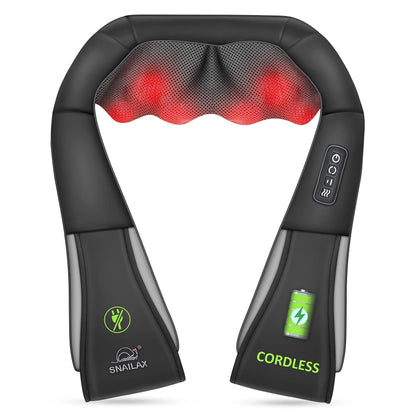 Snailax Cordless Massager - Shiatsu Neck and Shoulder Massager with Heat, Portable, Lumbar, Back Electric Massage Pillow, Christmas Gift