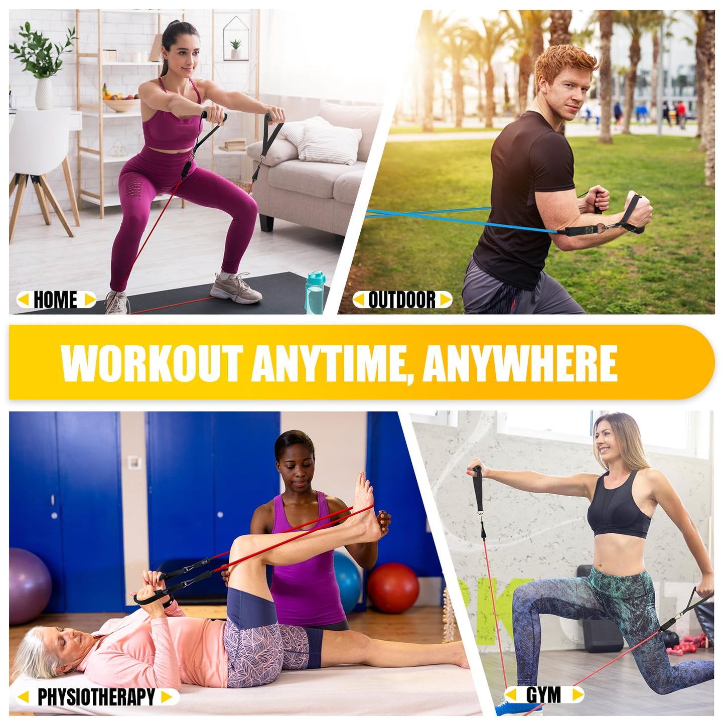 COFOF Resistance Bands Set with Handles, Exercise Bands Stackable up to 150lbs, Gym Bands with Workout Poster & Door Anchor & Ankle Straps for Fitness, Strength, Yoga, Home Gym Equipment for Men Women