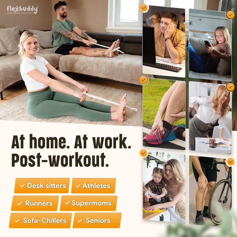 FlexBuddy® Stretching Tool - 2-in-1 Flexibility Trainer for Pain Relief | Compact Mobility Aid for Home & Gym