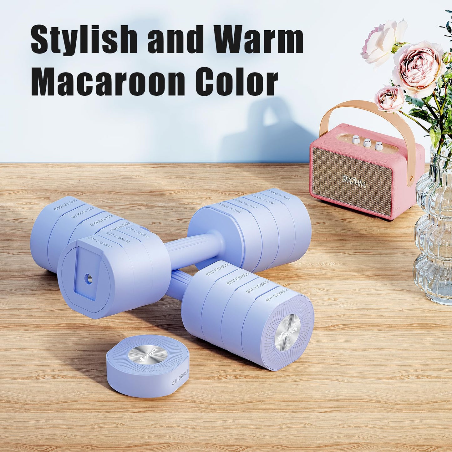 MERACH Dumbbell Set of 2, Adjustable Weight, Anti-slip Handle, Macaron Colors, Each 2.2/4.4/6.6/8.8 lbs, 4 in 1 Hand Weights for Women at Home