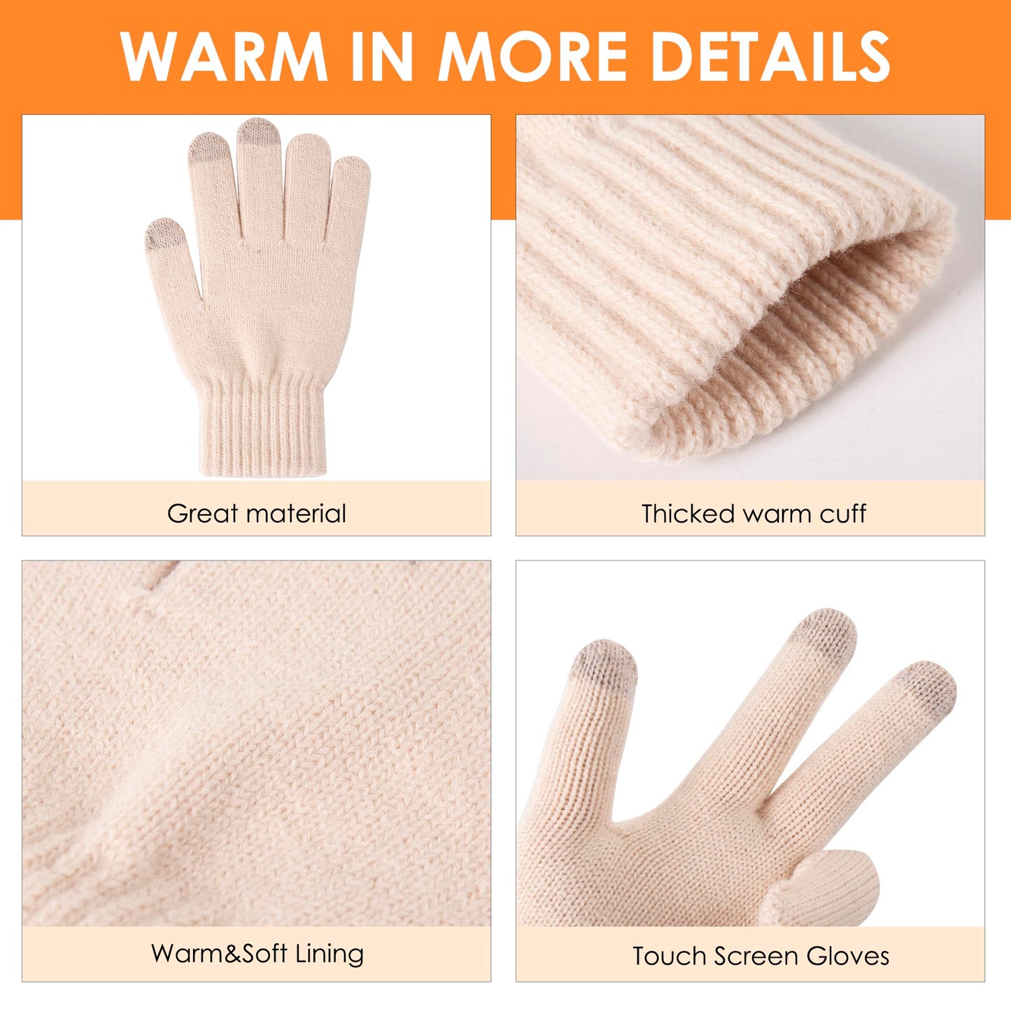 Womens Winter Beanie Warm Hat Touchscreen Gloves Set with Fleece Lined Skull Caps Gifts for Women Men