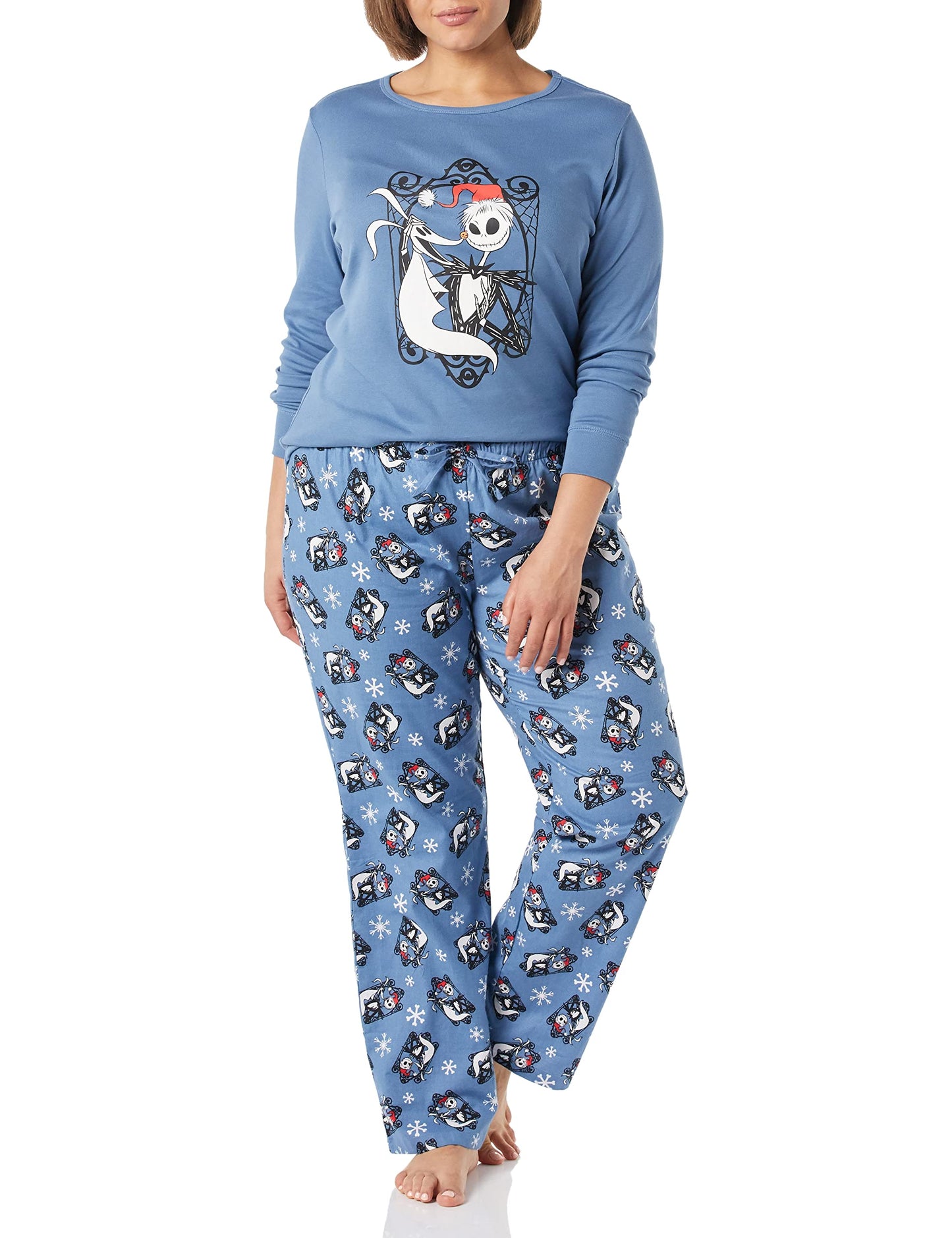 Amazon Essentials Disney | Marvel | Star Wars Women's Flannel Pajama Sleep Sets, Nightmare Santa Jack - Womens, Large