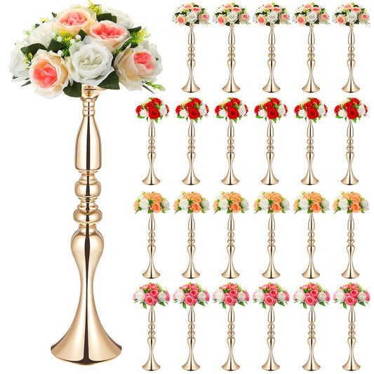 Rtteri 24 Pcs 20 Inch Tall Wedding Flower Stand Wedding Centerpieces for Table Metal Centerpiece Stand Flower Vase Floral Arrangement Holders for Reception Birthday Party Hotel Home Decoration (Gold)