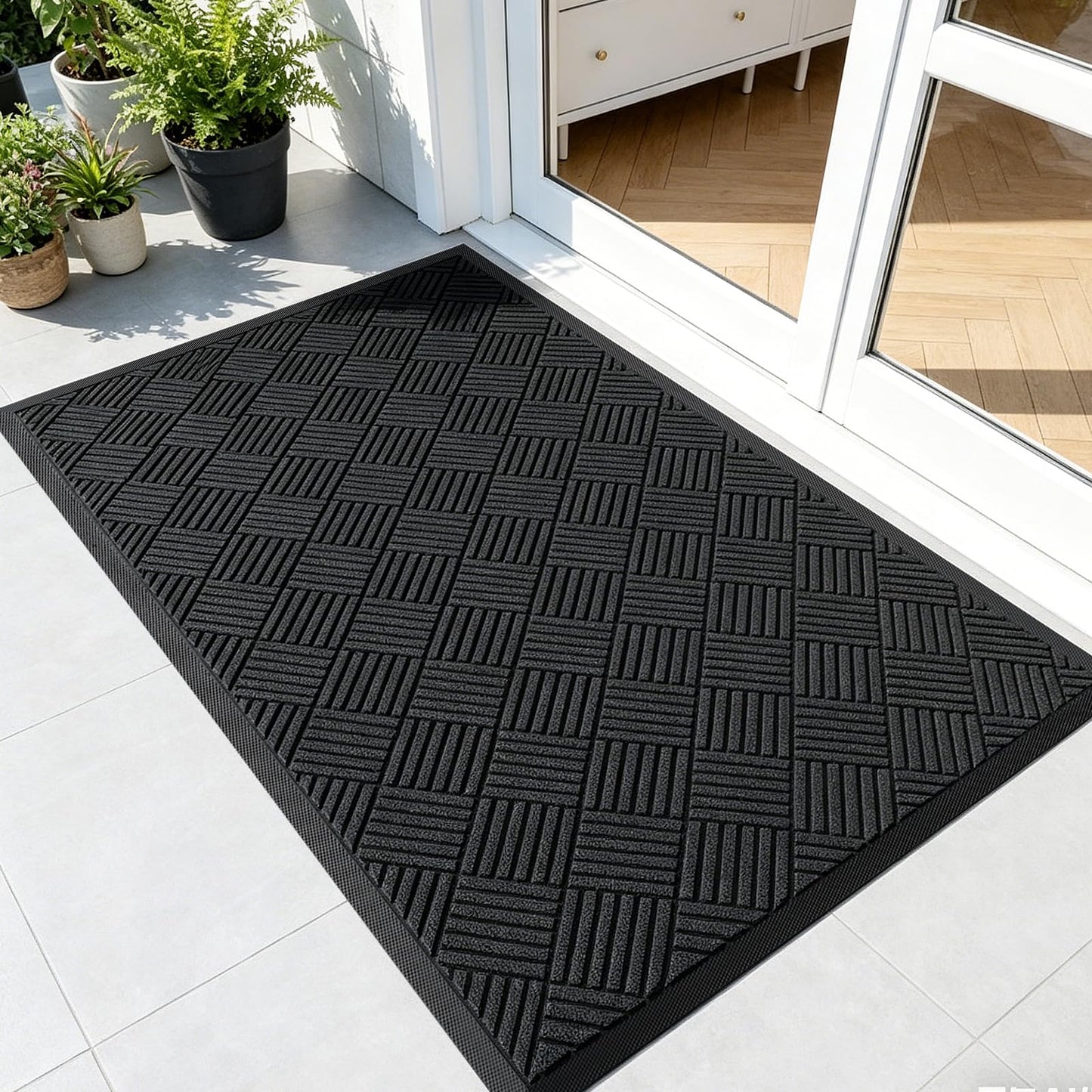EMQIMA 3' X 5' Durable Front Door Mat Indoor Outdoor Entrance Doormat, Heavy Duty All-Weather Dirt Trapper Waterproof Doormat, Commercial Floor Mat for High Traffic Area, Welcome mat, Diamond Black