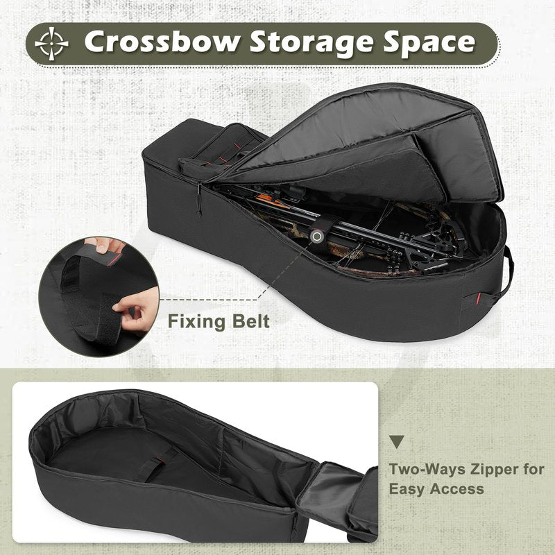 DSLEAF Soft Compound Bow Case, Padded Crossbow Case with Arrow Pocket and Backpack Straps, Tactical Archery Bow Carrier Bag with Multiple Pockets for Bolts, Quivers, and Other Essentials