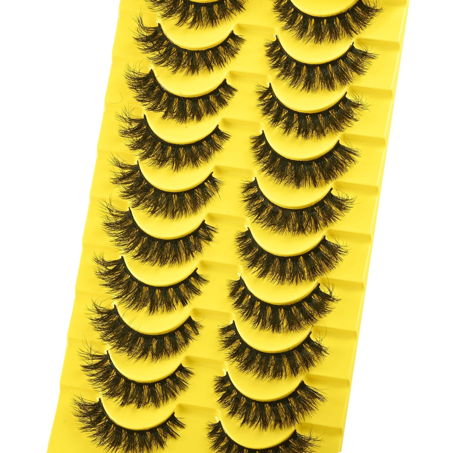 QUNETY False Eyelashes Short Lashes Full Mink Lash Strips 10 Pairs Fluffy Cat Eye Strip Eyelash Wispy Volume Lashes Pack Fake Cateye EyeLash Natural Look
