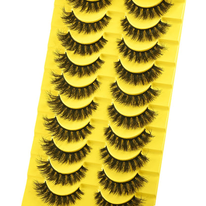 QUNETY False Eyelashes Short Lashes Full Mink Lash Strips 10 Pairs Fluffy Cat Eye Strip Eyelash Wispy Volume Lashes Pack Fake Cateye EyeLash Natural Look