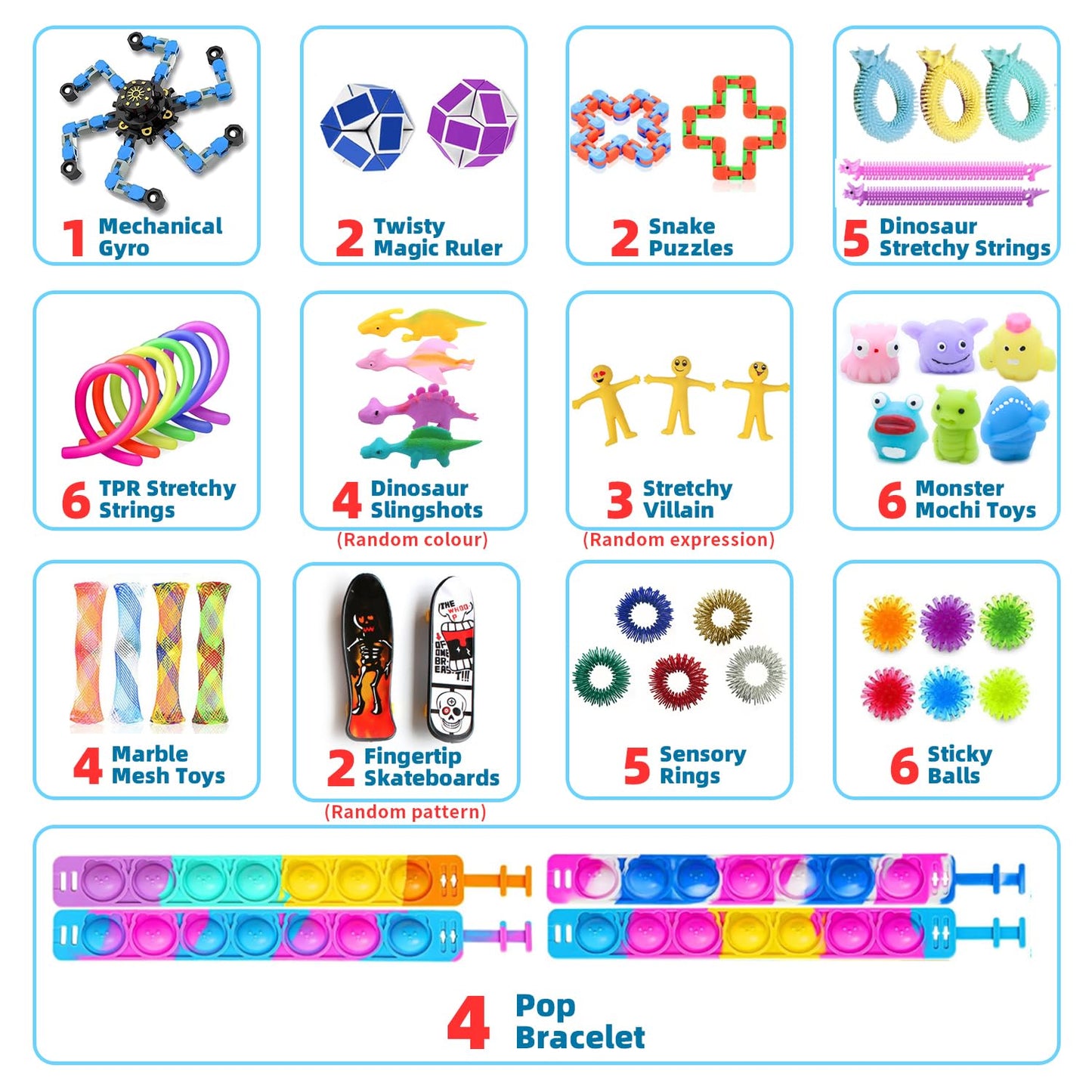 SINZUX Fidget Toys Pack, 50 Pcs Sensory Fidget Toys Set, Stress Anxiety Relief Squishy Fidget Toy for ADHD Autism Autistic Kids Adults, Party Bag Fillers Birthday Gifts for Teen Children Adult