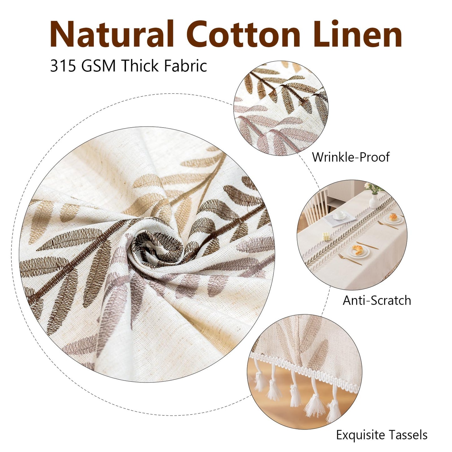 Deep Dream Table Cloth Rectangle Table, Rustic Waterproof Cotton Linen Tablecloths, Wrinkle Free Farmhouse Style Table Cloths for Parties, Kitchen Dining, Holiday, 55''x102'', 8-10 Seats