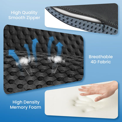 QUTOOL Car Seat Cushion Car Wedge Booster Cushion Memory Foam Car Seat Pad Breathable Seat Cushion, Car Seat Cushions for Long Driving (Black)