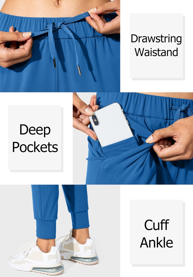 SANTINY Joggers for Women Lightweight Running Drawstring Sweatpants Workout Travel Yoga Athletic Womens Lounge Pants with Pockets(Blue_XL)