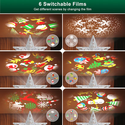 Kesfitt Christmas Tree Topper Sliver Lighted with 6 Projection Modes,Christmas Star Tree Topper Built-in LED Rotating Lights, 3D Glitter Dynamic Projection for Xmas Party Holiday Decorations
