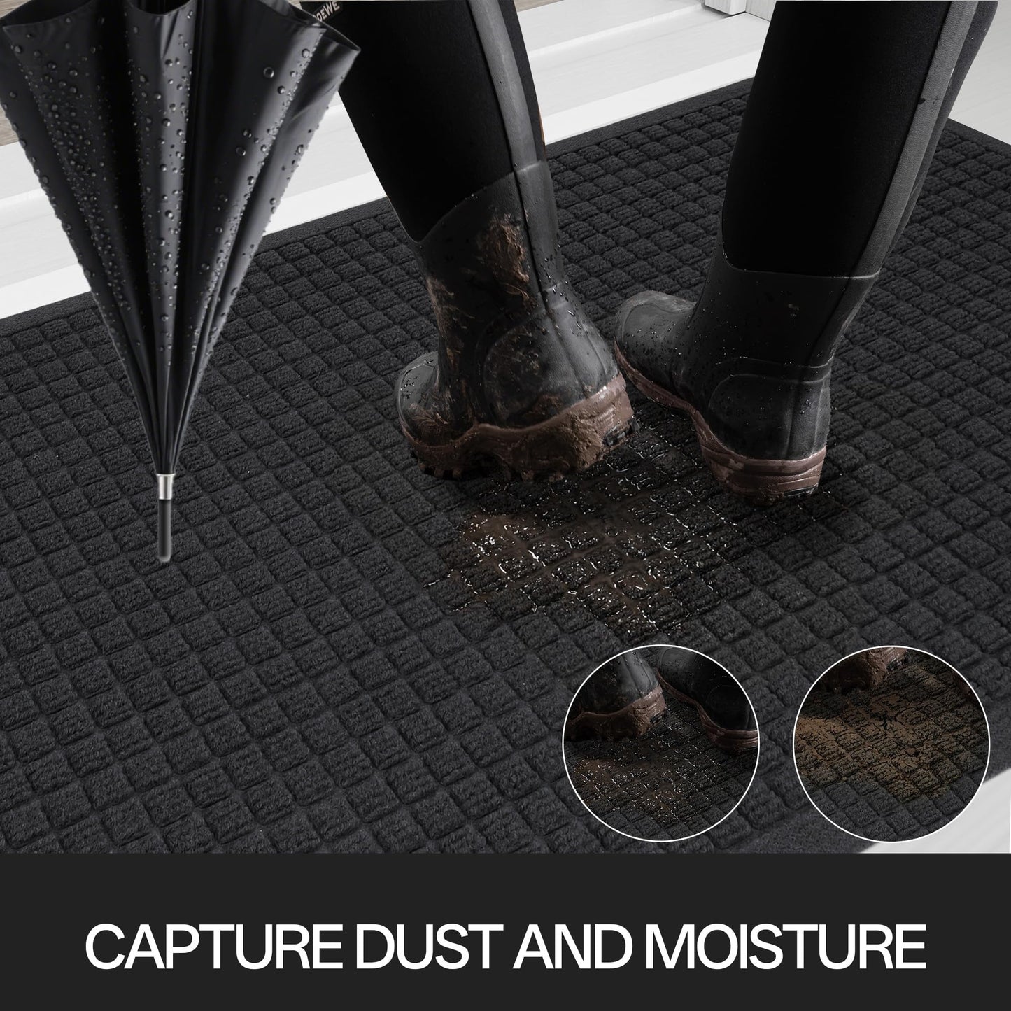 Cybstrax Front Door Mat Indoor Outdoor, 36"x48" Heavy Duty All-Weather Doormat, Non-Slip Waterproof Absorbent Commercial Floor Mat for Garage, Patio, High Traffic Areas