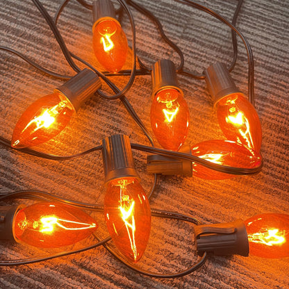 Konictom C9 Orange Halloween Light Bulbs, 25-Pack E17 Base, Waterproof Outdoor Bulbs for Halloween Decorations, Patio & Yard Lighting, Spooky Glow for Parties, Pathway & Events