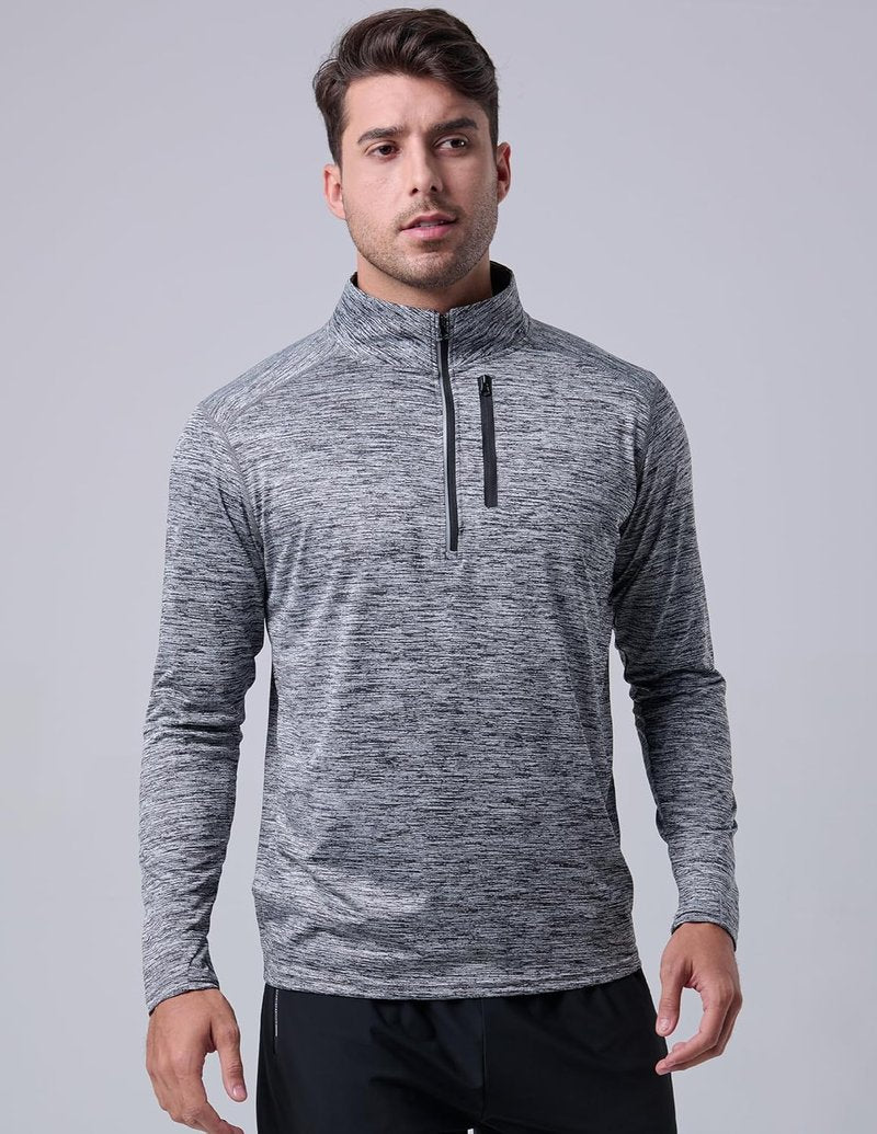 Men’s Quarter-Zip Pullover Jackets - Lightweight Long Sleeve Athletic Shirts for Performance & Running | 3-Pack